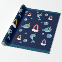 Narwhal, bubbels en regenboogverpakkingspapier