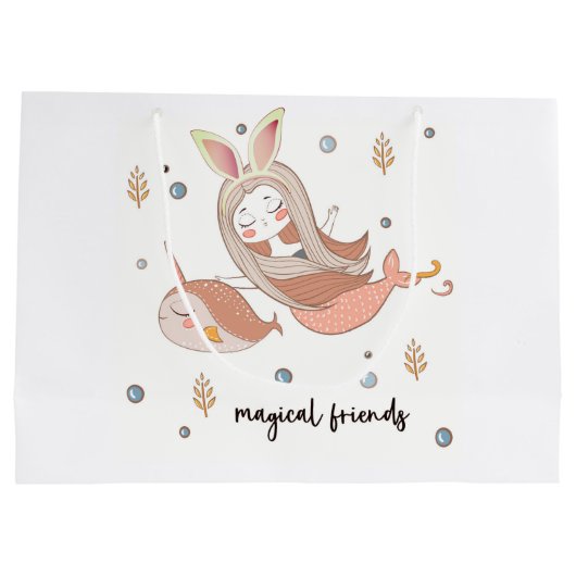 Narwhal en Mermaid met Bunny Ears Friends Groot Cadeauzakje (Achterkant)