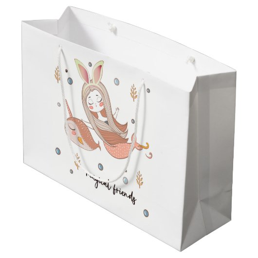 Narwhal en Mermaid met Bunny Ears Friends Groot Cadeauzakje (Achterkant Gekanteld)