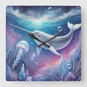 Narwhal Fantasy Vierkante Klok