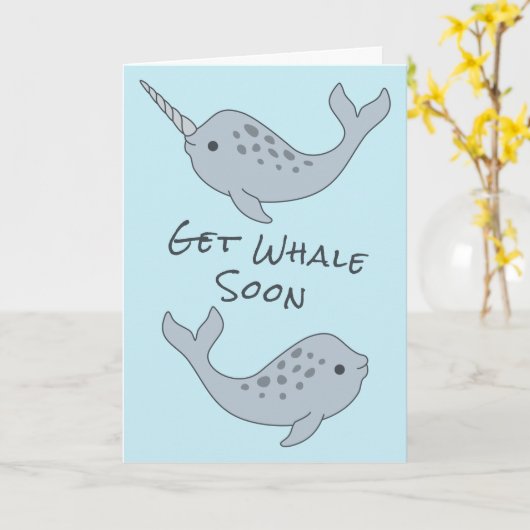 Narwhal Get Whale Soon Card Kaart (Gele Bloem)
