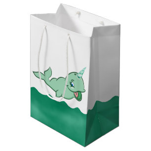 Narwhal Green   Cute Mint Chibi Cartoon Zee Party Medium Cadeauzakje