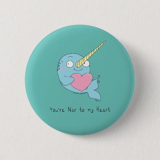 Narwhal Hugging Heart Valentijn Day Button Pin (Voorkant)