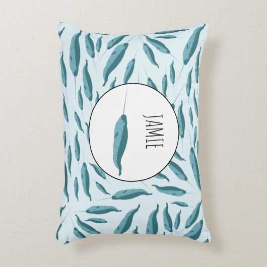 Narwhal in Blue Ocean Pattern Accent Kussen (Voorkant(Verticaal))