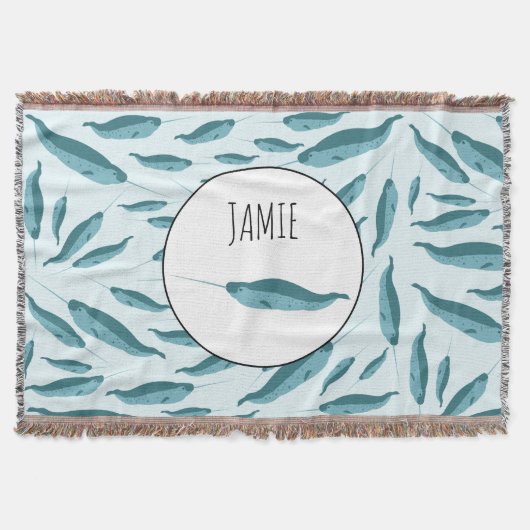 Narwhal in Blue Ocean Pattern Deken (Voorkant)