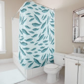 Narwhal in Blue Ocean Pattern Douchegordijn (In situ)