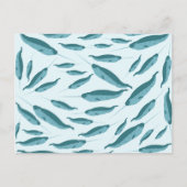 Narwhal in Blue Ocean Pattern Feestdagenkaart (Voorkant)