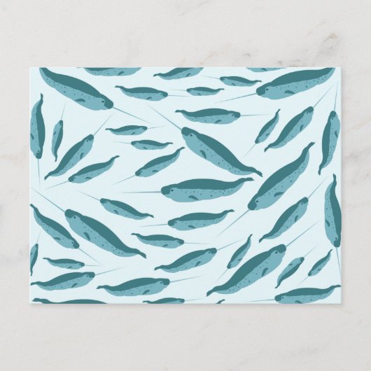 Narwhal in Blue Ocean Pattern Feestdagenkaart (Voorkant)