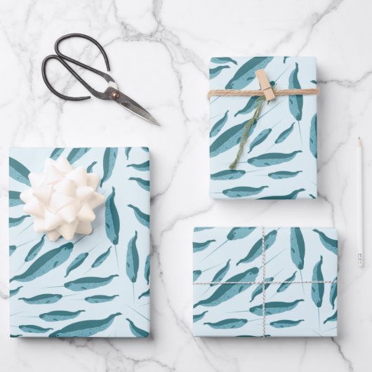 Narwhal in Blue Ocean Pattern Inpakpapier Vel (Voorkant)