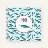 Narwhal in Blue Ocean Pattern Notitieboek (Voorkant)