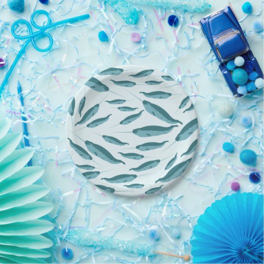 Narwhal in Blue Ocean Pattern Papieren Bordje (Feest)