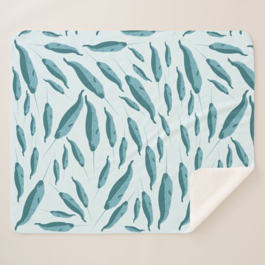 Narwhal in Blue Ocean Pattern Sherpa Deken (Voorkant (horizontaal))