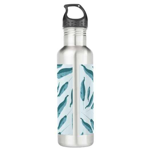 Narwhal in Blue Ocean Pattern Waterfles (Achterkant)