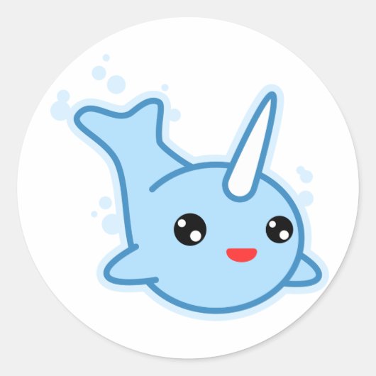 Narwhal Kawaii Ronde Sticker (Voorkant)