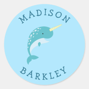 Narwhal Kind Schattigee walvis envelop Seal Sticke Ronde Sticker