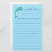 Narwhal Kind's Cute Whale Briefpapier (Voorkant / Achterkant)
