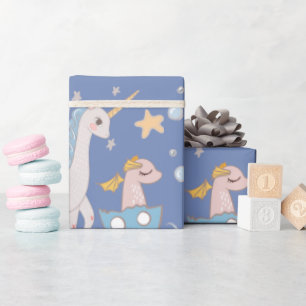 Narwhal Mermaid Unicorn Dragon Pastel Gepersonalis Cadeaupapier