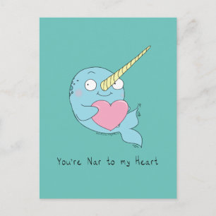 Narwhal met Briefkaart van de hartliefde