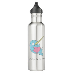 Narwhal met Heart Valentijn's Day Water Bottle Waterfles