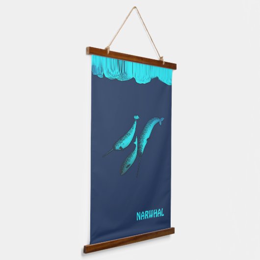Narwhal onder het ijs hangend wandkleed (Gebogen)