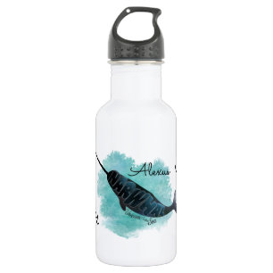 Narwhal over Waterverf Ocean Heart, gepersonalisee Waterfles