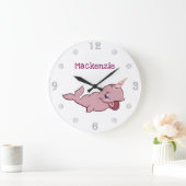 Narwhal Pink | Cartoon Girly Kawaii Chibi - Custom Grote Klok (Huis)