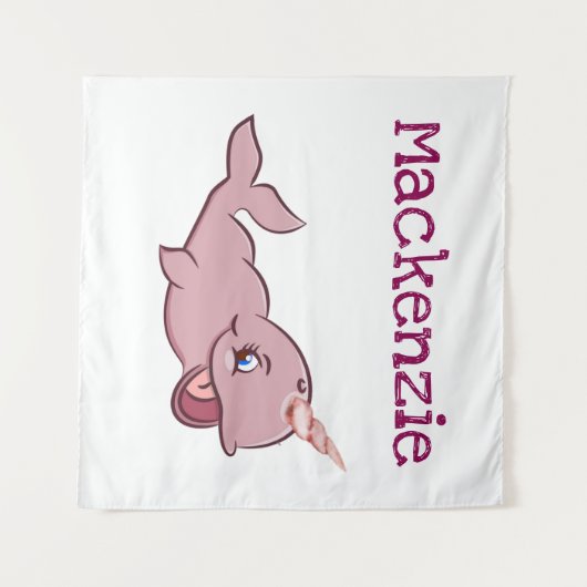 Narwhal Pink | Cartoon Girly Kawaii Chibi - Custom Wandkleed (Voorkant (horizontaal))