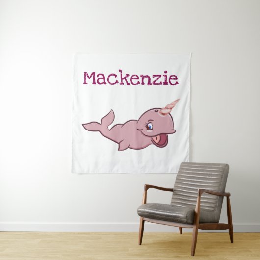 Narwhal Pink | Cartoon Girly Kawaii Chibi - Custom Wandkleed (In situ)