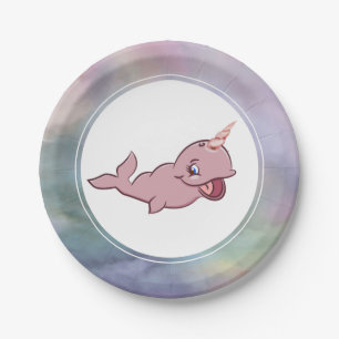 Narwhal Pink Girly Kawaii Chibi Cartoon Party Papieren Bordje