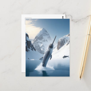 Narwhal springt uit het meer briefkaart