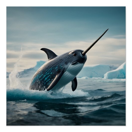 Narwhal springt uit het water perfect poster (Voorkant)