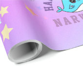 Narwhal Star Party Paars Blue Ombre gepersonalisee Cadeaupapier (Rol Hoek)