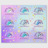 Narwhal Star Party Paars Blue Ombre gepersonalisee Cadeaupapier (Vlak)