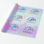 Narwhal Star Party Paars Blue Ombre gepersonalisee Cadeaupapier (Uitgerold)