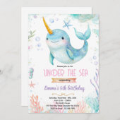 Narwhal theme party invitation (Devant / Derrière)