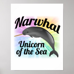 Narwhal Unicorn van het Zee, Cute Rainbow Poster