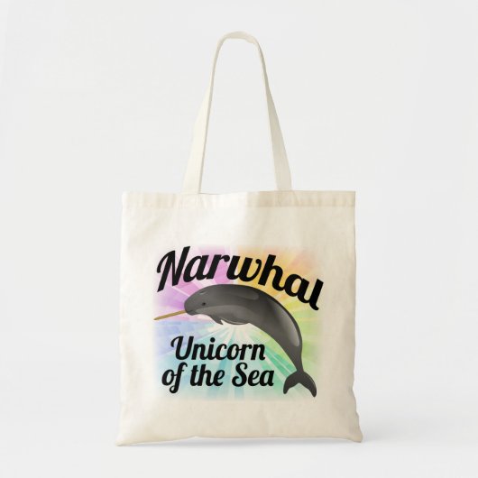 Narwhal Unicorn van het Zee, Cute Rainbow Tote Bag (Voorkant)