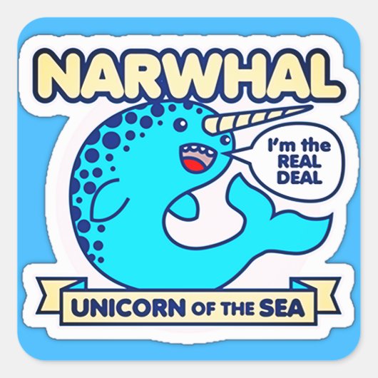 Narwhal Unicorn van het Zee Vierkante Sticker (Voorkant)