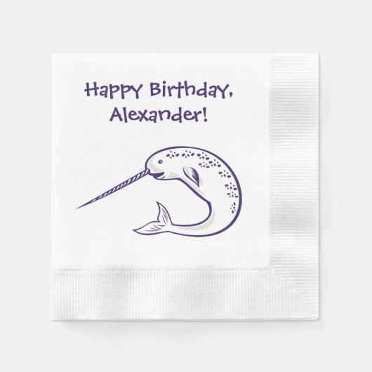 Narwhal Verjaardagsfeest Custom Paper servetten (Voorkant)