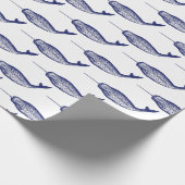 Narwhal Zee Unicorn Tekening Blue Tissue Pa Cadeaupapier (Hoek)