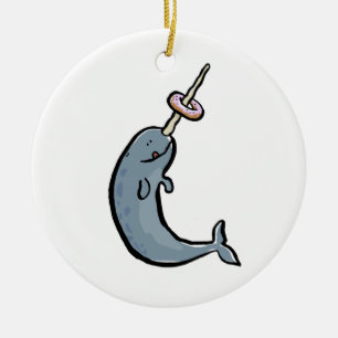 narwhale en donut keramisch ornament