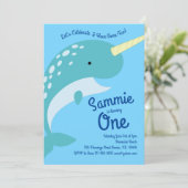 Narwhals Ocean 1e Verjaardag Uitnodigingen (Staand voorkant)
