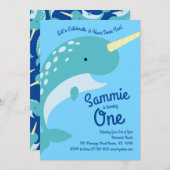 Narwhals Ocean 1e Verjaardag Uitnodigingen (Voorkant / Achterkant)
