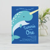 Narwhals Océan 1er anniversaire Invitations (Debout devant)