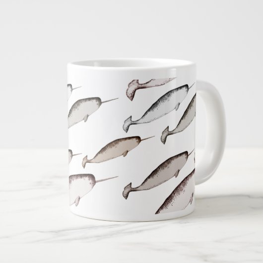 Narwhals Swim - Narwhal Pattern Extra Grote Beker (Voorkant rechts)