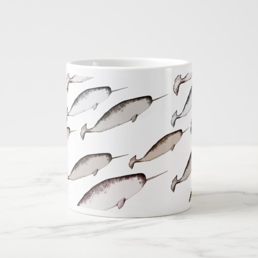 Narwhals Swim - Narwhal Pattern Extra Grote Beker (Voorkant)