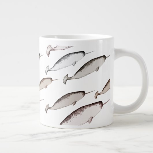 Narwhals Swim - Narwhal Pattern Extra Grote Beker (Rechts)