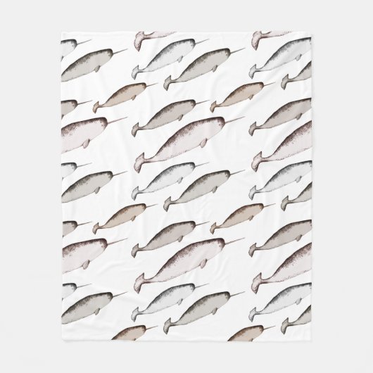 Narwhals Swim - Narwhal Whale Pattern Gift Fleece Deken (Voorkant)