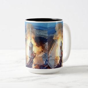 NASA Apollo 11 Maanlanding Raketlancering Tweekleurige Koffiemok