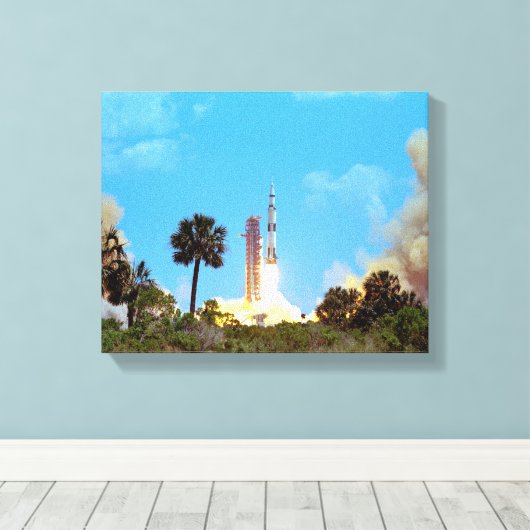 NASA Apollo 16 Saturn V Rocket Launch Canvas Afdruk (Insitu (Houten vloer))